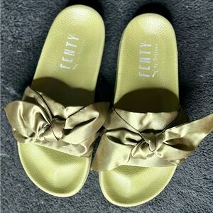 Olive Green Bow Slide Sandals